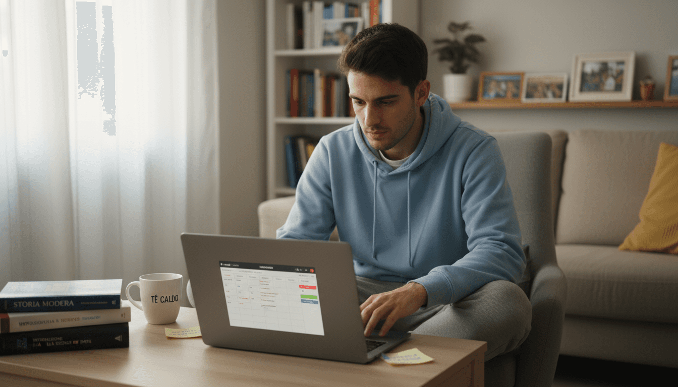 Uno studente impegnato a sostenere un esame online davanti al proprio computer