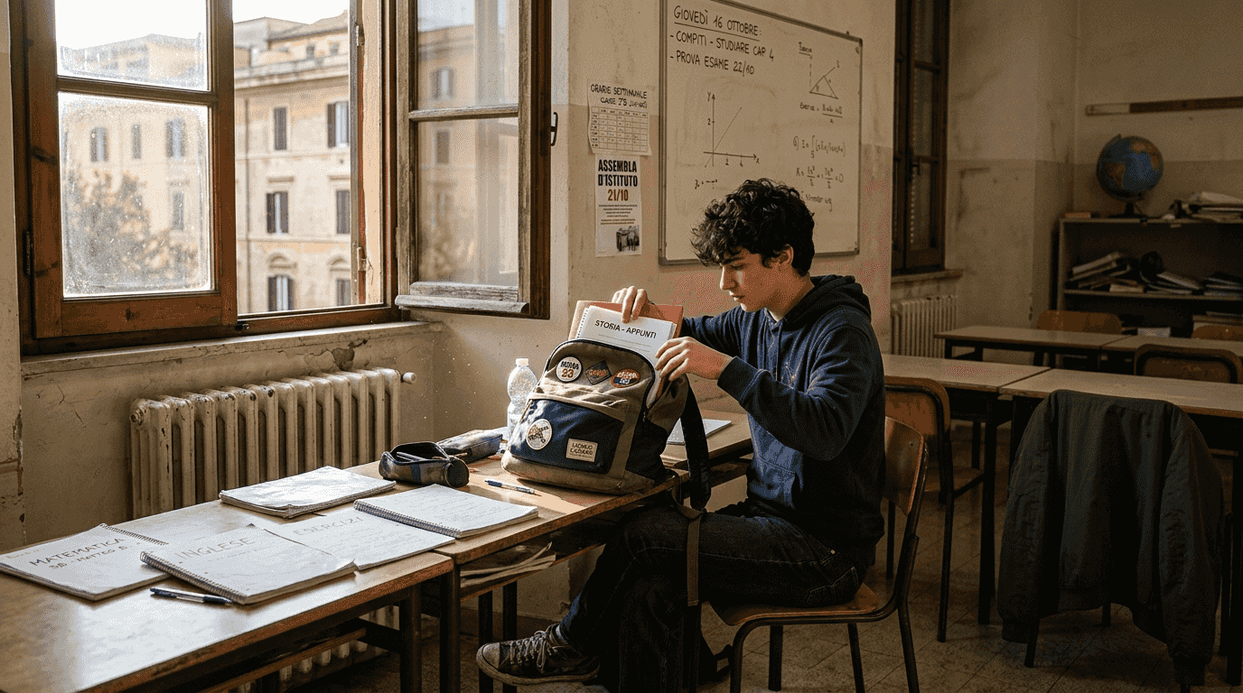 Uno studente si prepara con impegno in un’aula luminosa e moderna, progettata per adattarsi alle diverse esigenze.