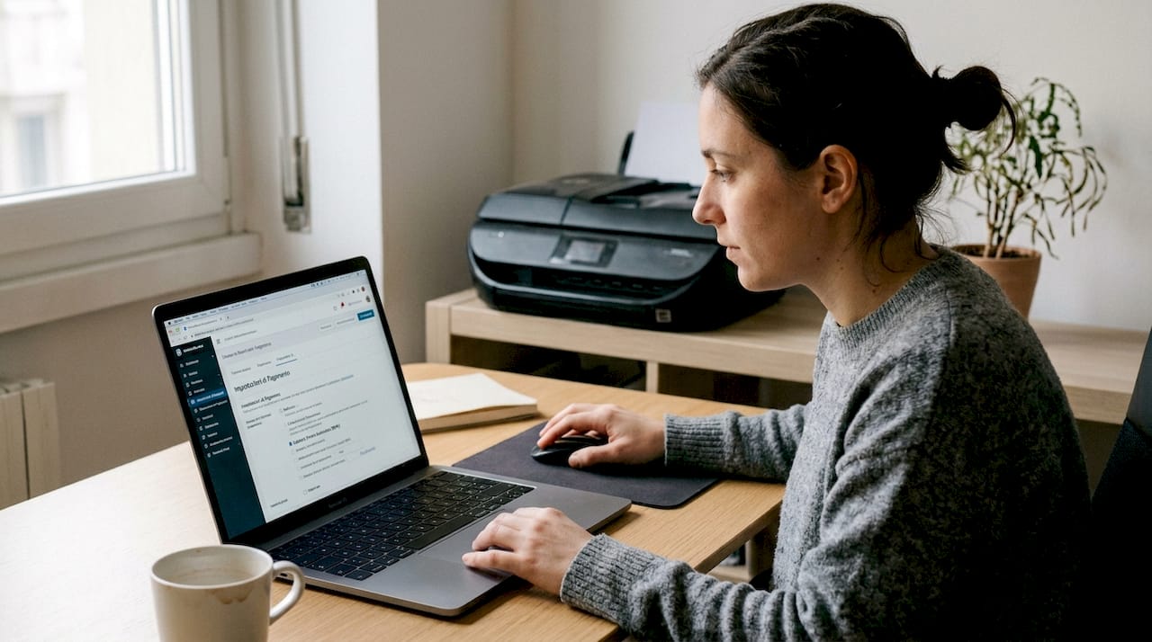 Una donna configura un pagamento ricorrente direttamente dal gestionale.