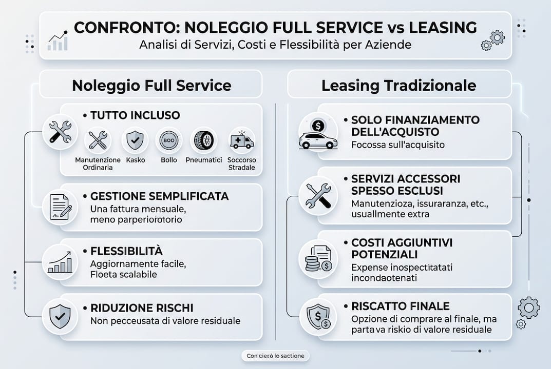 Infografica: confronto tra noleggio a lungo termine e leasing full service