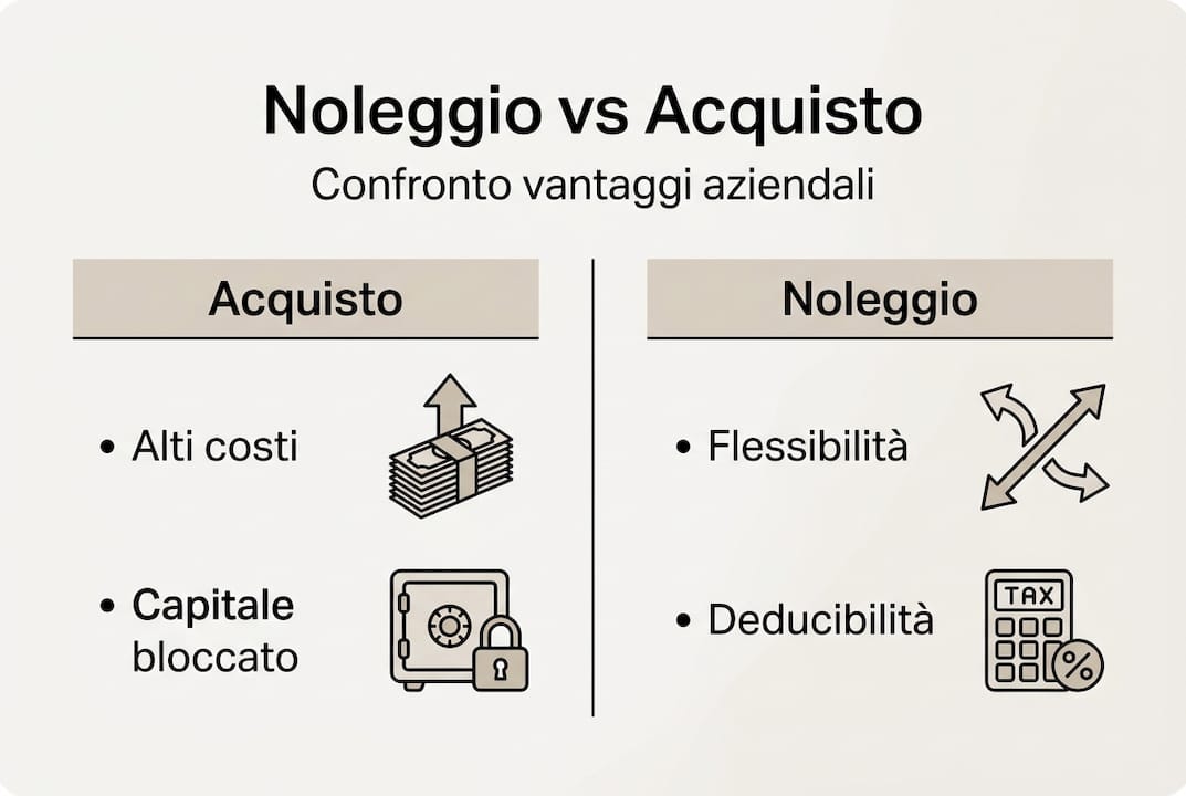 Infografica: pro e contro del noleggio rispetto all’acquisto