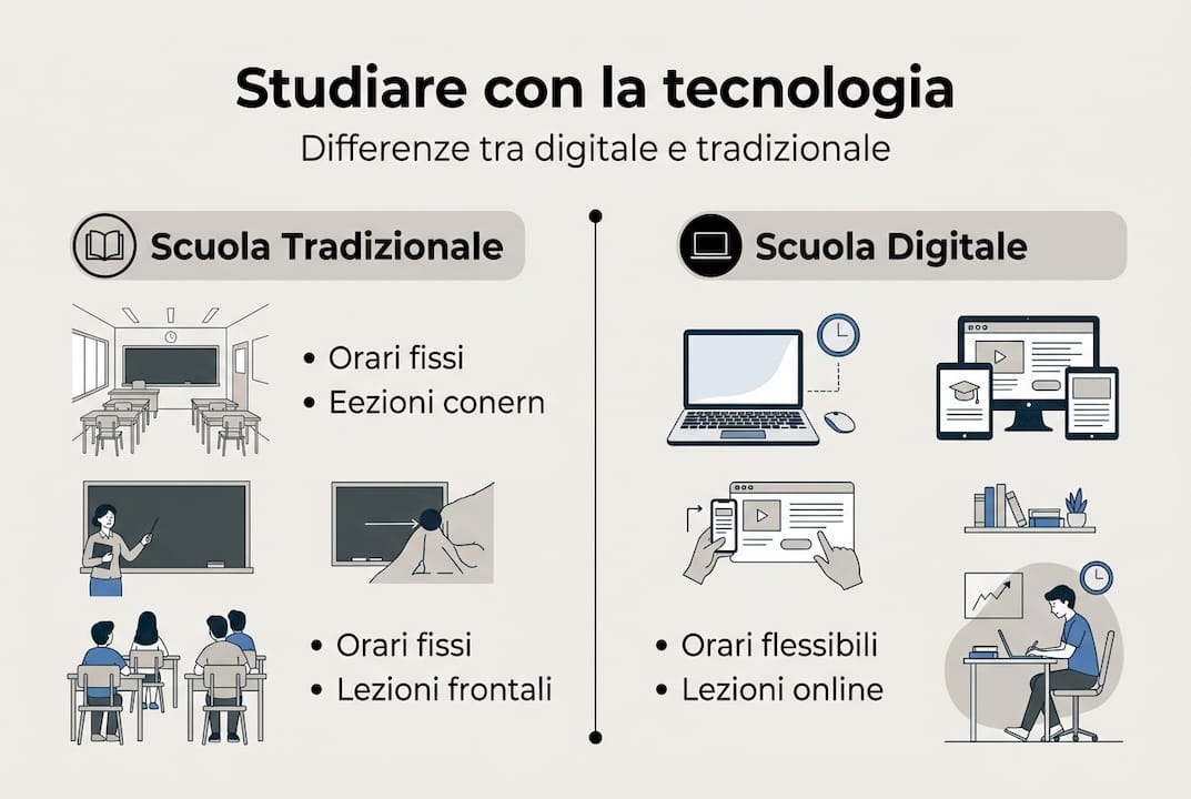 Infografica: confronto tra didattica tradizionale e apprendimento digitale