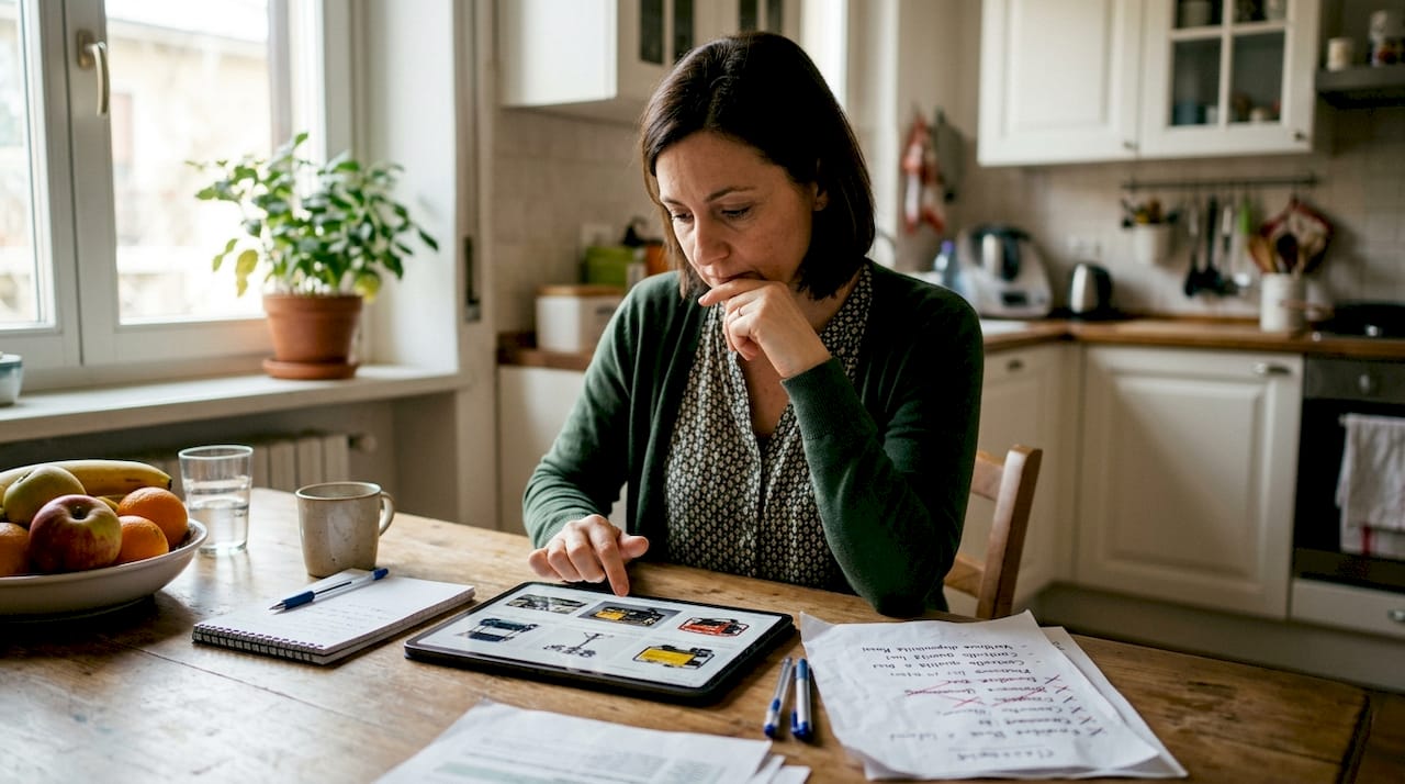 Una donna sta esaminando le foto per verificare che siano adatte a una campagna pubblicitaria.