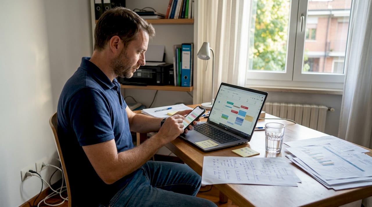 Un uomo organizza il proprio percorso di studio in modo flessibile.