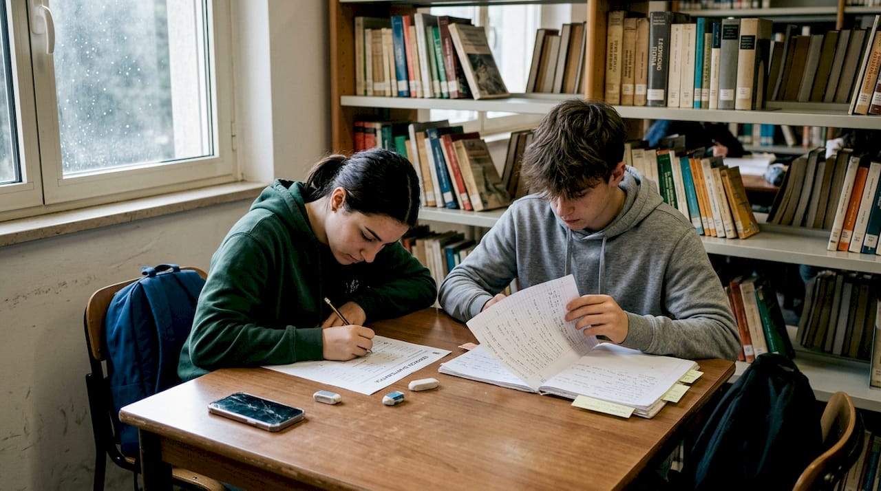 Ragazzi impegnati nello svolgimento delle prove di valutazione scolastica