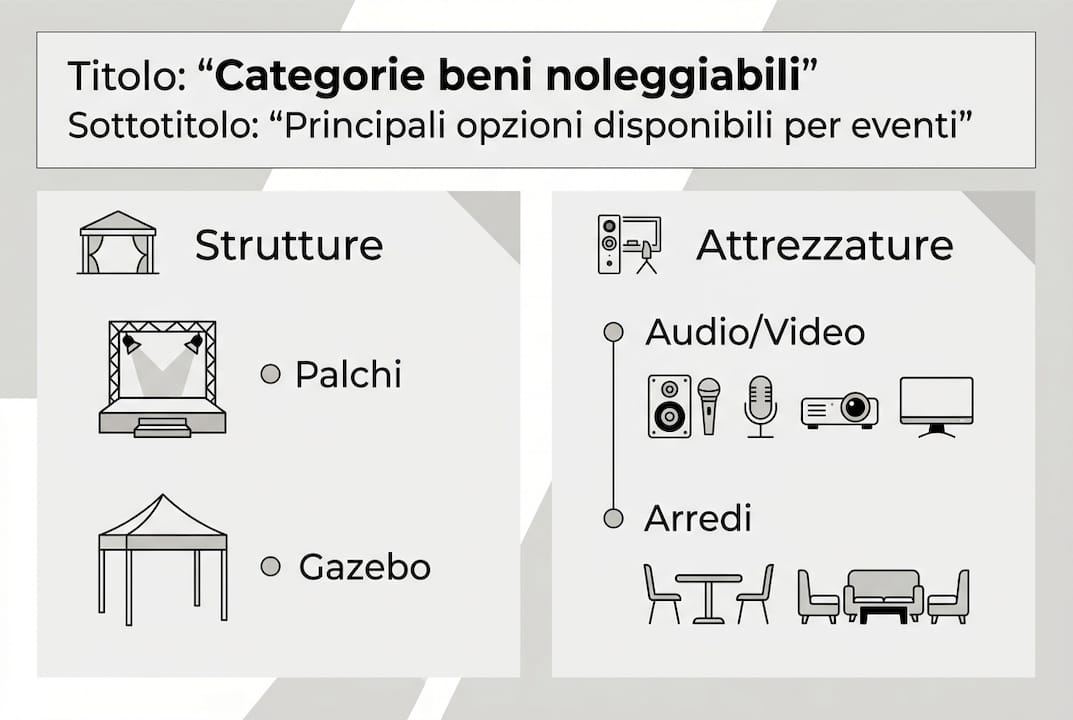 Infografica sulle tipologie di materiali e attrezzature per l’organizzazione di eventi