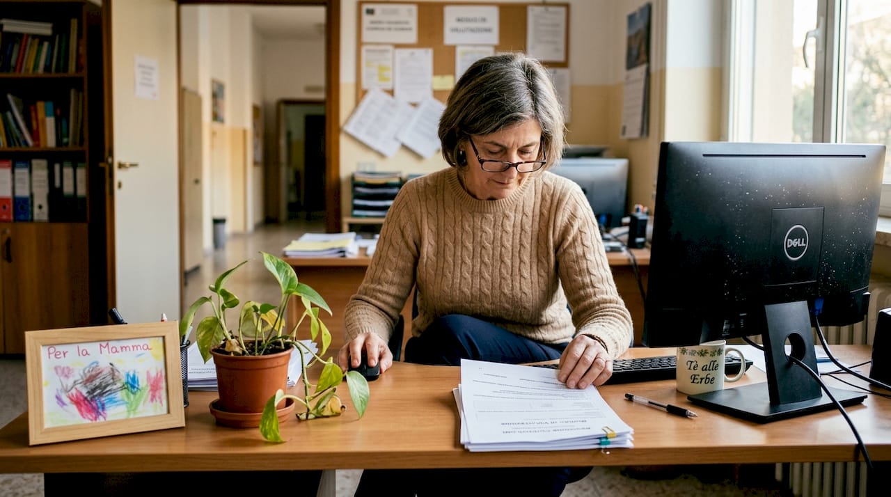 Il dirigente scolastico sta esaminando i materiali digitali del programma didattico.