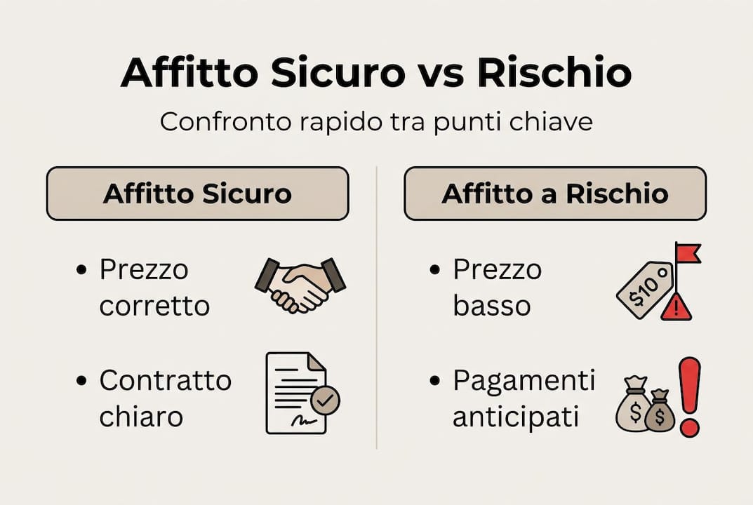 Infografica: differenze tra affitto garantito e affitto a rischio