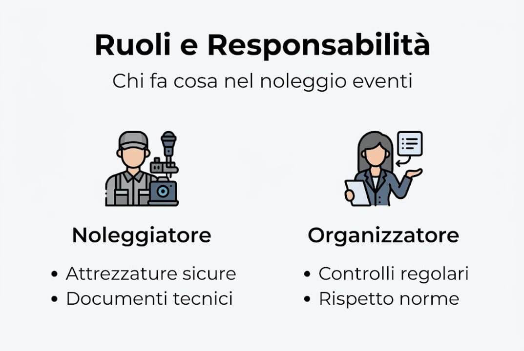 Scopri con questa infografica chi fa cosa e quali sono le responsabilità nel settore del noleggio per eventi.