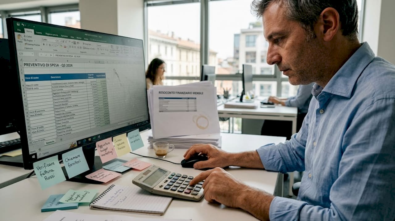 Responsabile d’ufficio che verifica il costo totale dell’affitto