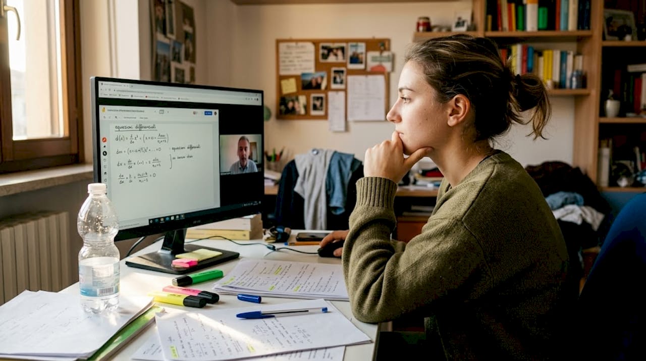 Studente durante una lezione individuale online in diretta