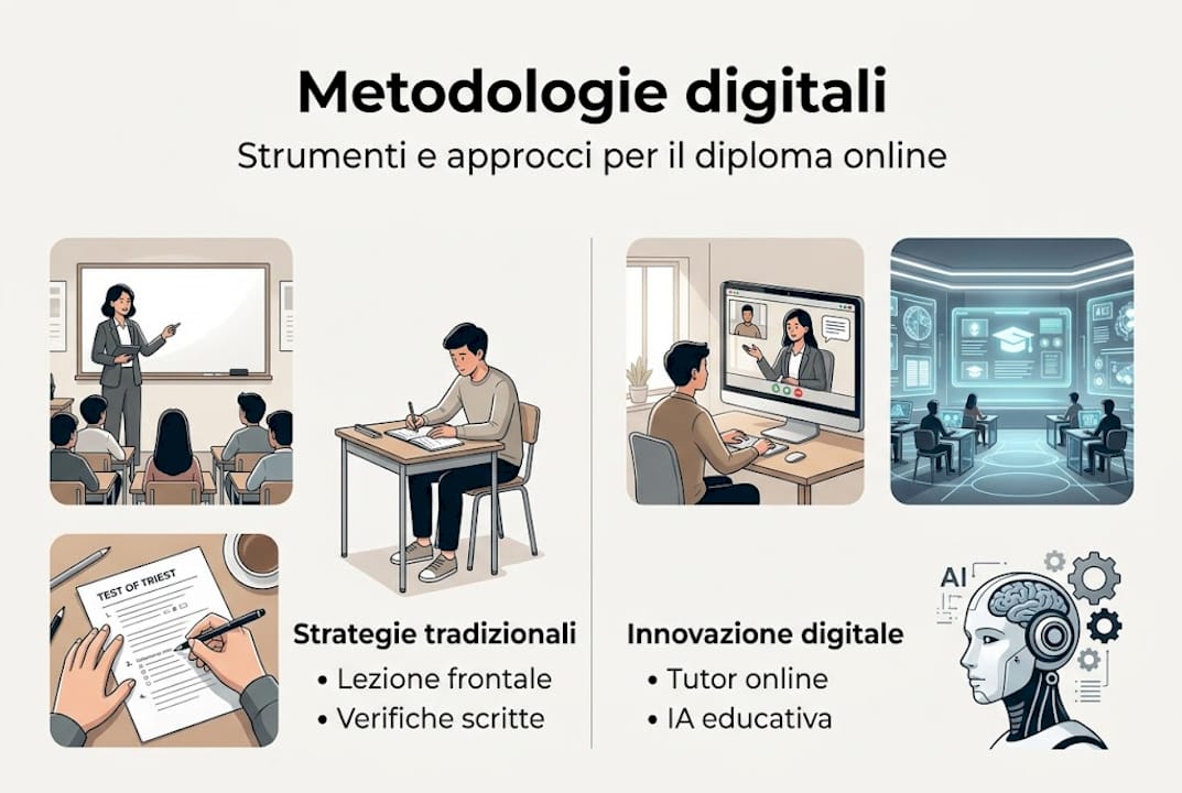 Infografica sulle principali metodologie digitali per conseguire il diploma online