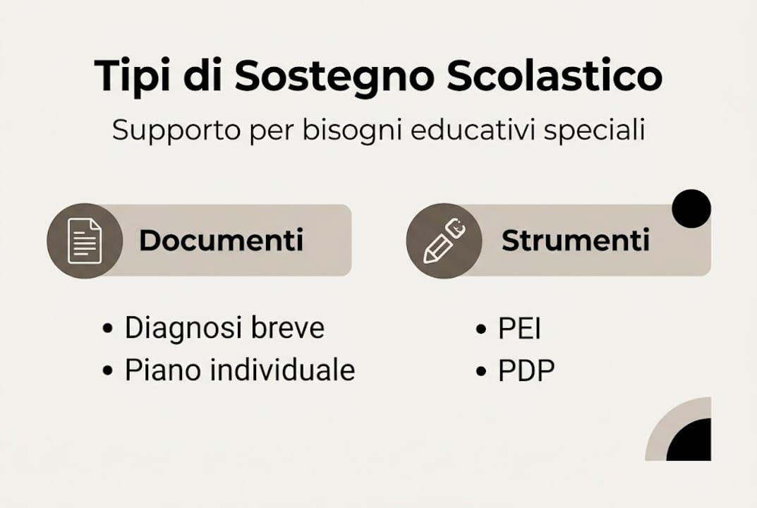 Infografica sui diversi tipi di supporto scolastico per studenti con Bisogni Educativi Speciali