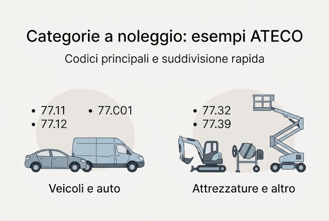 Guida visiva ai principali codici ATECO e categorie per il settore del noleggio