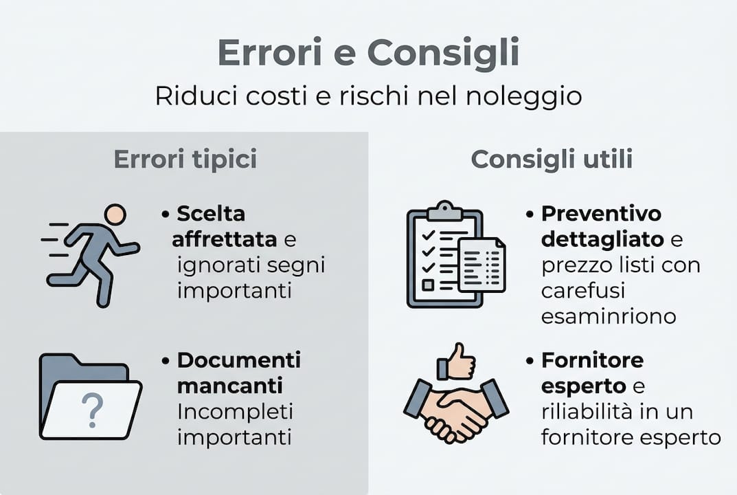Infografica: gli errori da evitare e i consigli utili per il noleggio di piattaforme aeree