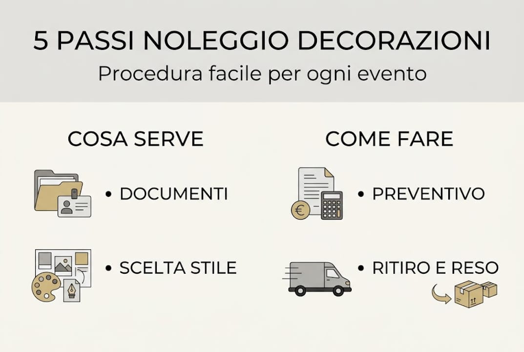 Infografica: i 5 step fondamentali per noleggiare le decorazioni