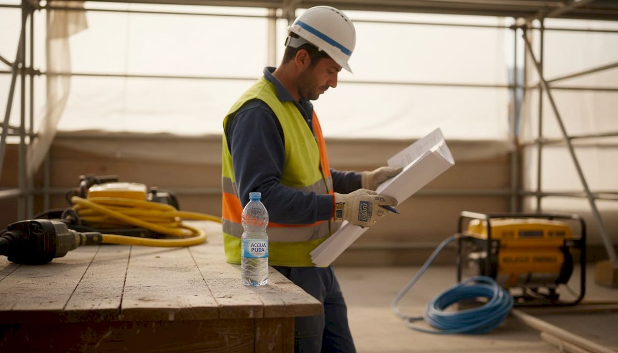 Un addetto si occupa della verifica dei macchinari a noleggio presenti sul cantiere.