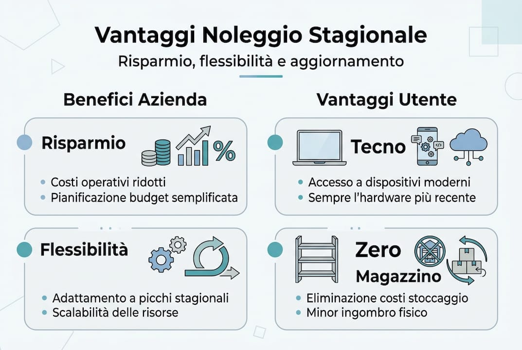 Infografica: tutti i vantaggi e i benefici del noleggio stagionale