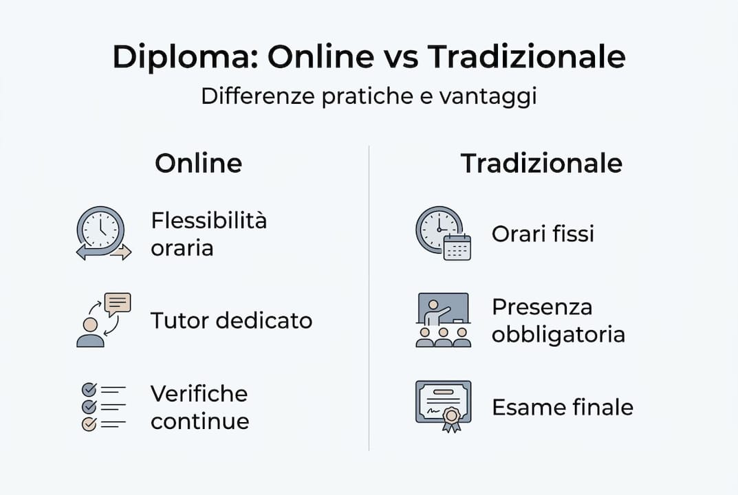 Infografica: differenze tra diploma online e diploma tradizionale