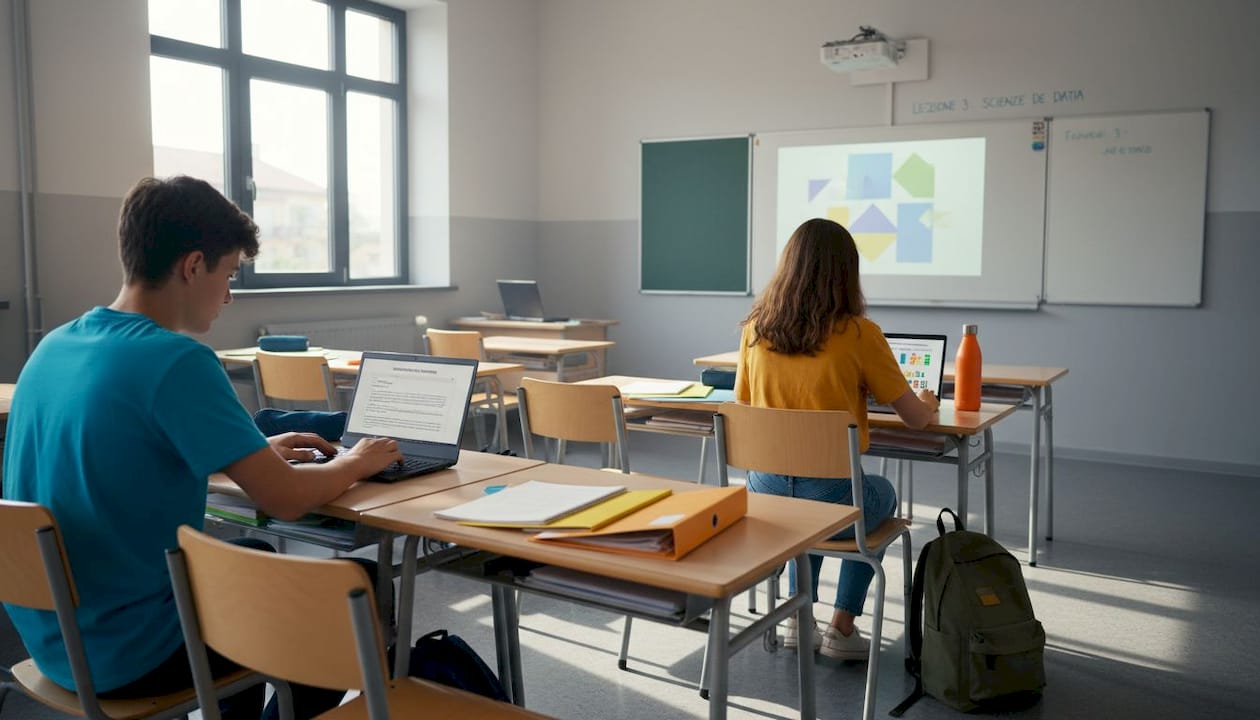 In classe, gli studenti si cimentano con progetti digitali, mettendo in pratica le proprie competenze tecnologiche.