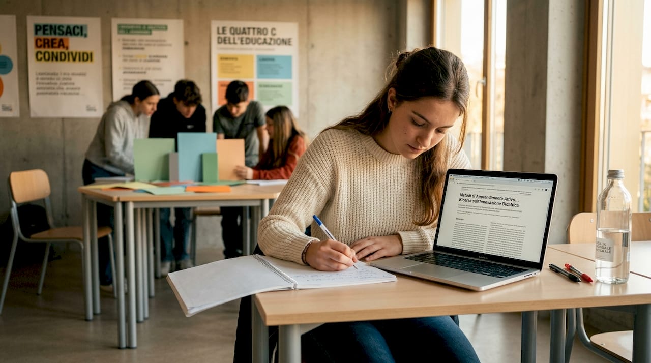 Una ragazza sta annotando i suoi appunti durante una lezione PCTO.