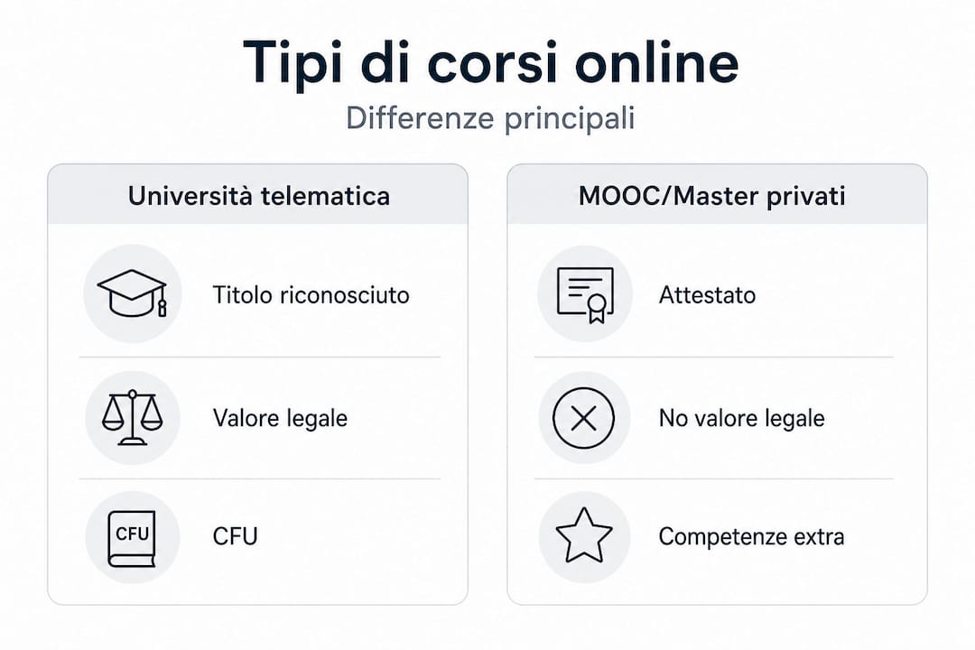 Infografica: confronto tra le diverse tipologie di corsi online riconosciuti