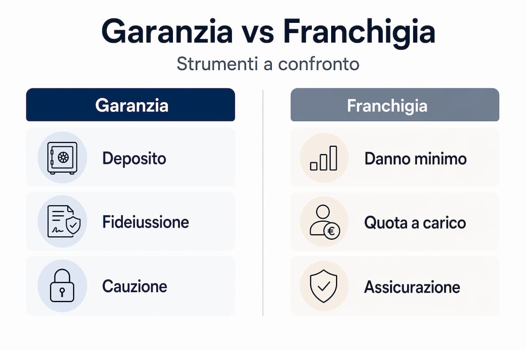 Infografica: differenze tra garanzia e franchigia spiegate con esempi pratici