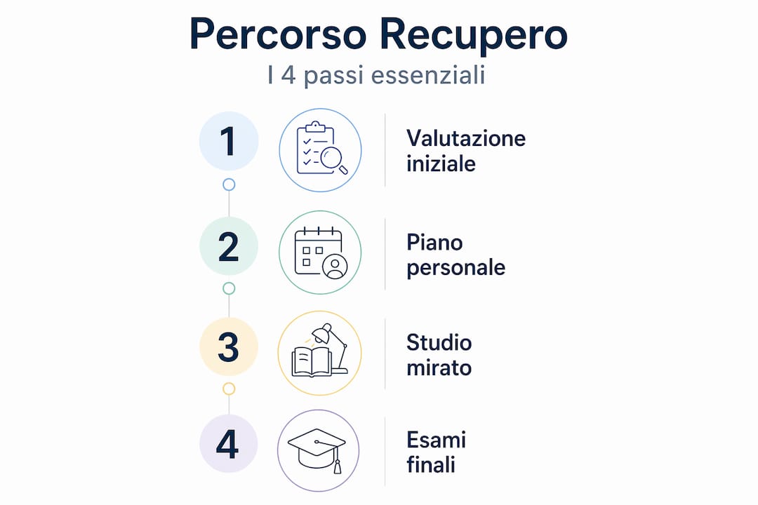 Infografica verticale che illustra tutti i passaggi per il recupero degli anni scolastici in un unico percorso