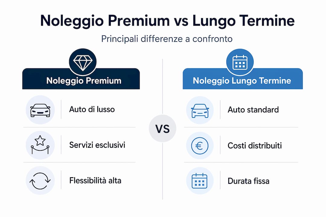 Infografica: differenze tra noleggio premium e noleggio a lungo termine