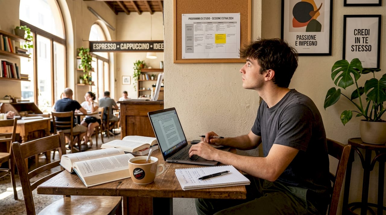 Ragazzo che studia alla scrivania di casa per prepararsi all’esame di maturità
