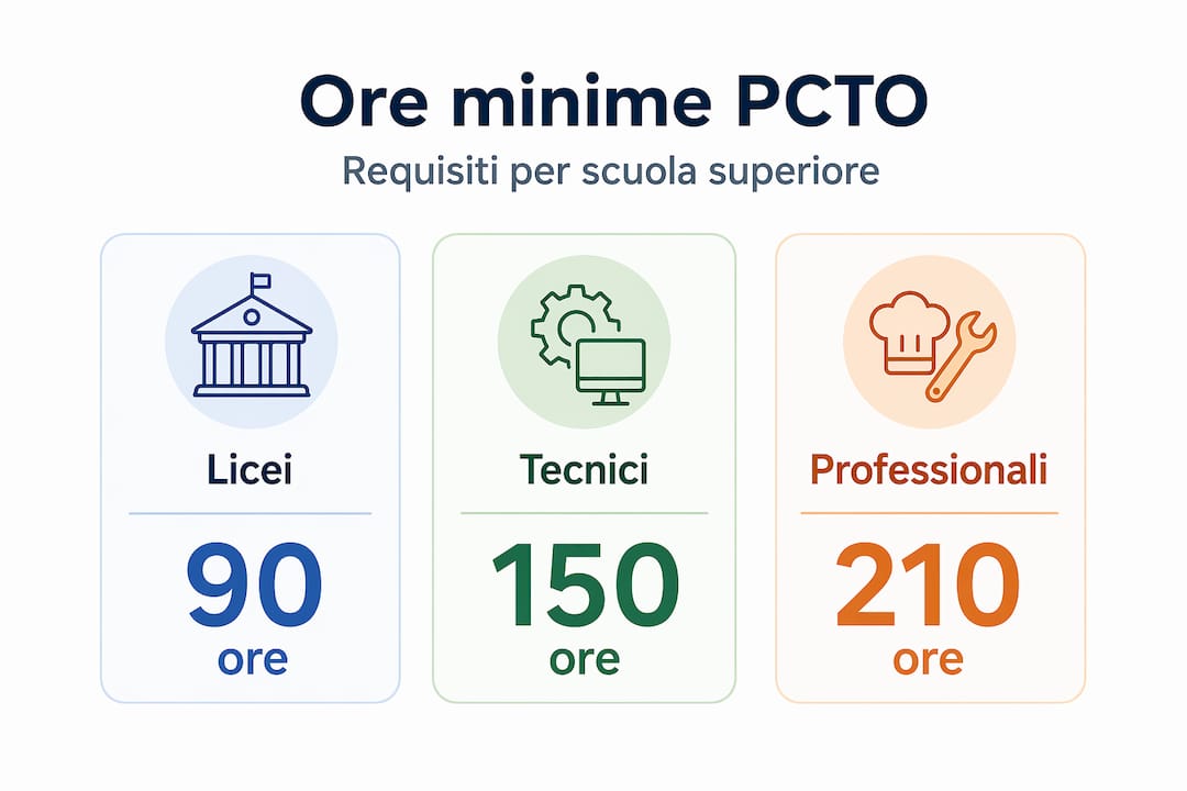 Schema riassuntivo delle ore minime di PCTO previste per ogni tipologia di scuola