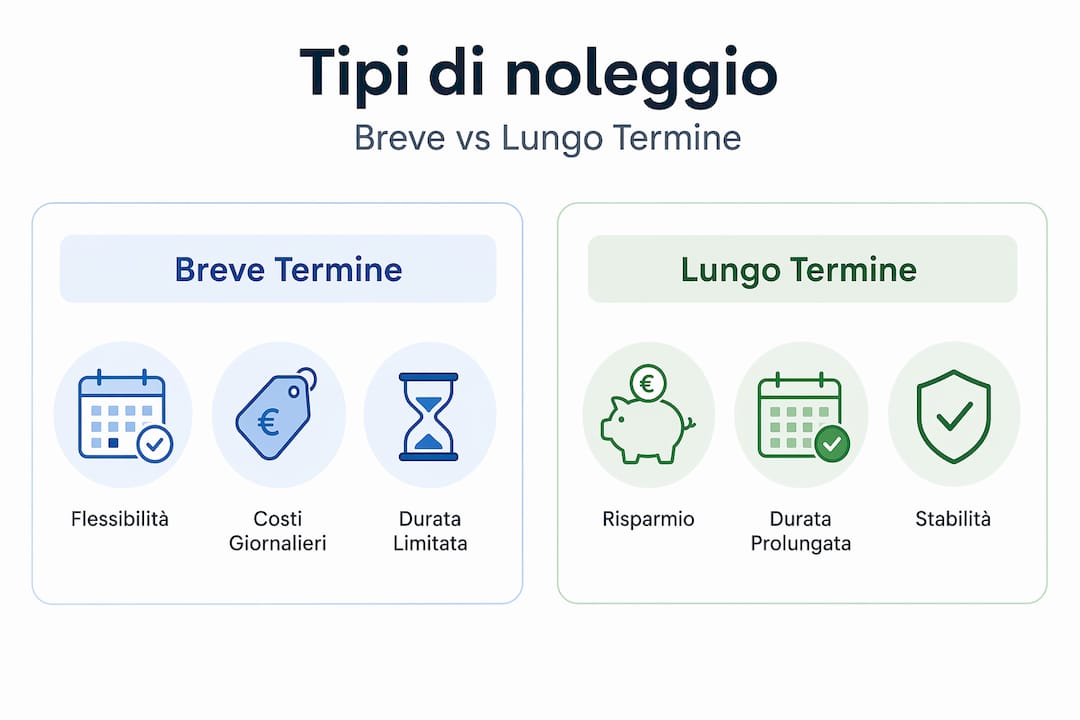 Infografica: differenze tra noleggio auto a breve e a lungo termine