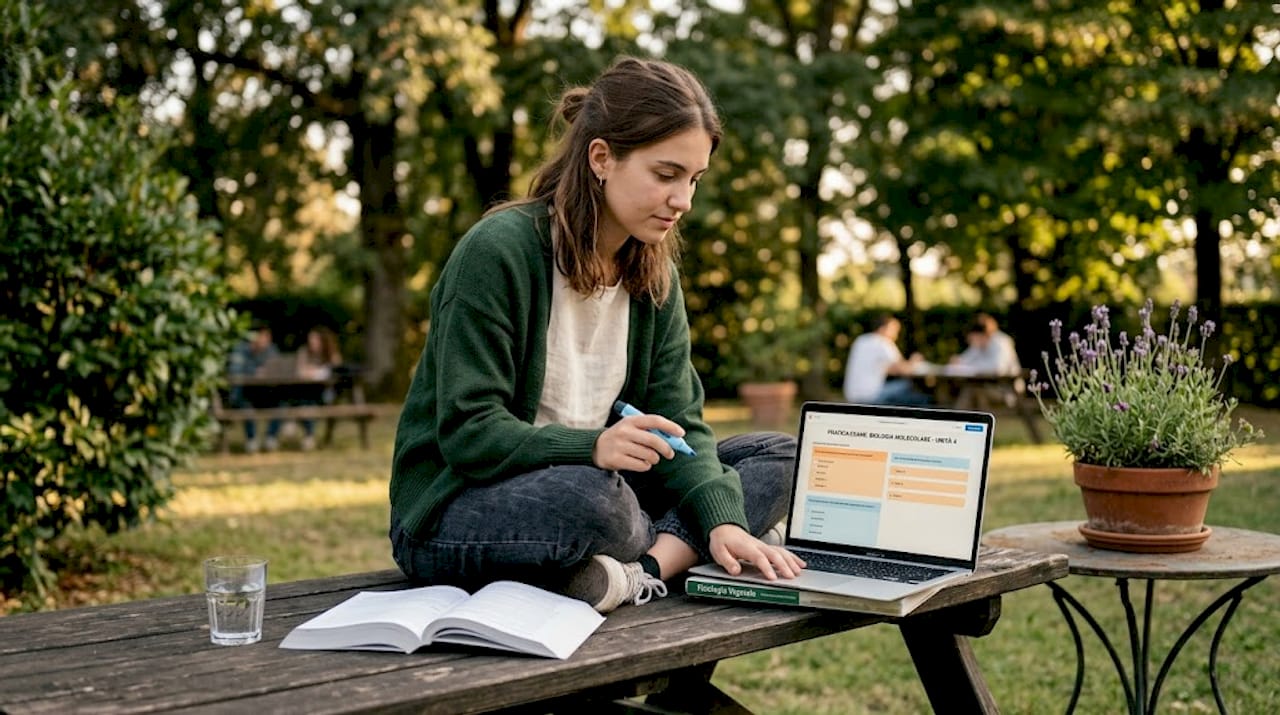 Studente che segue lezioni online sfruttando l’intelligenza artificiale