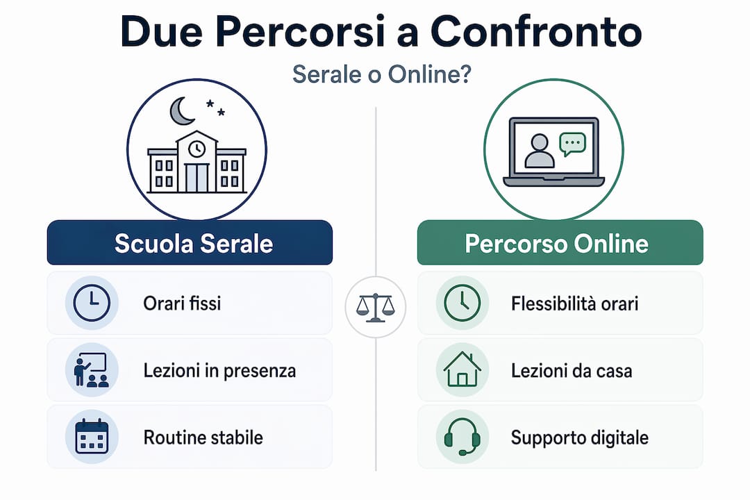 Infografica: differenze tra scuola serale e formazione online