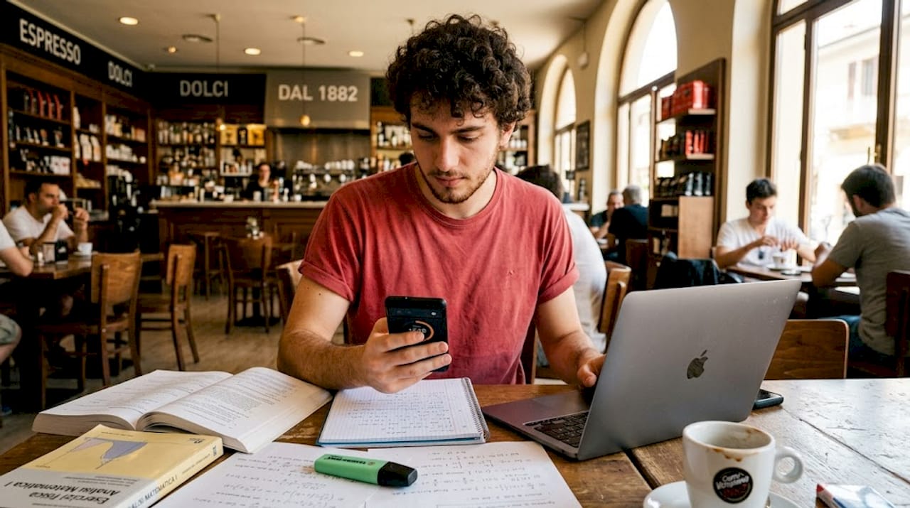 Uno studente è seduto alla scrivania e si aiuta con il metodo Pomodoro per gestire meglio lo studio.