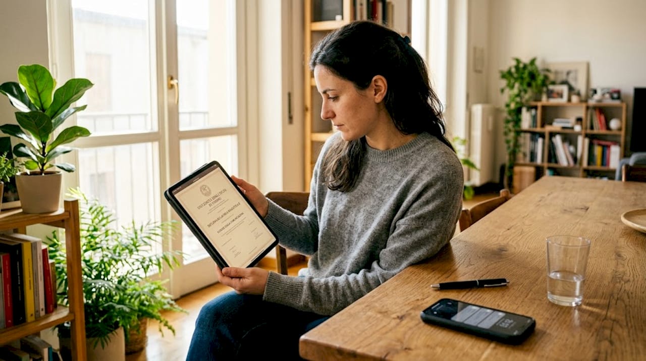Una donna controlla il proprio diploma digitale direttamente dal tablet.