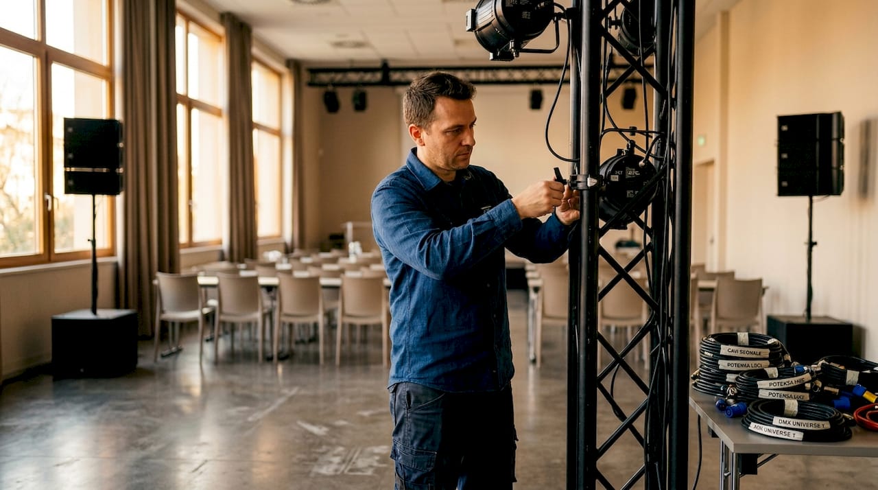 Sala conferenze dotata di impianto audio e sistema di illuminazione professionale