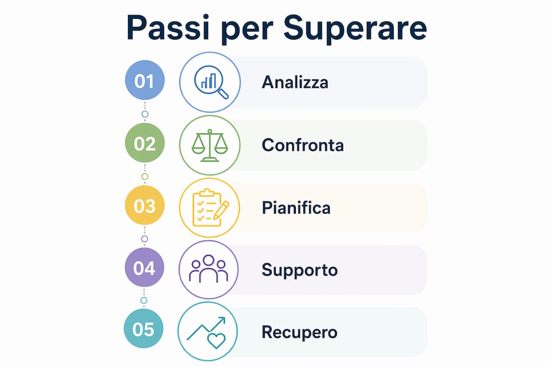 Infografica con i passaggi chiave per superare le difficoltà scolastiche