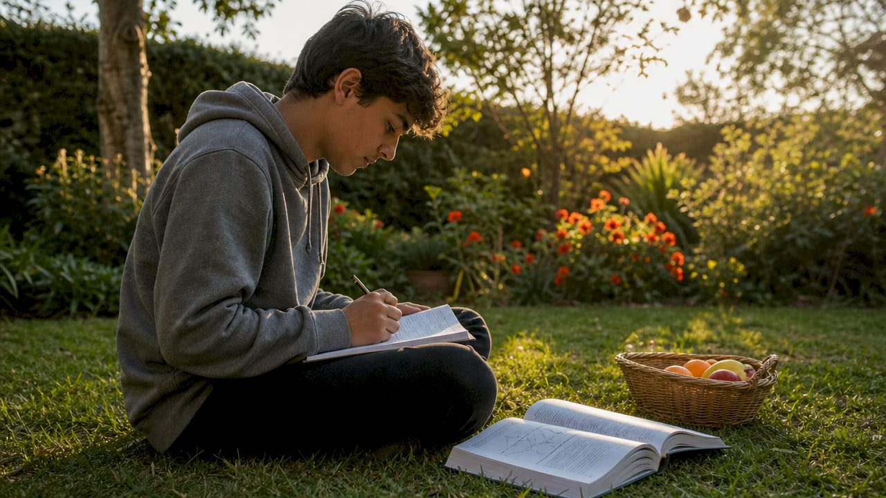 Ragazzo impegnato a prepararsi per la maturità