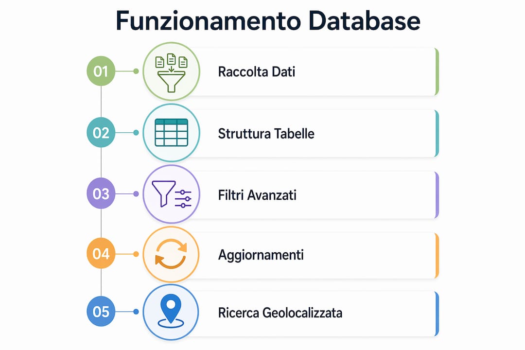 Grafica illustrativa che mostra le principali fasi di funzionamento di un database