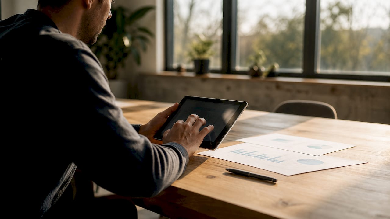 Dettaglio di mani che utilizzano un tablet per gestire i rischi