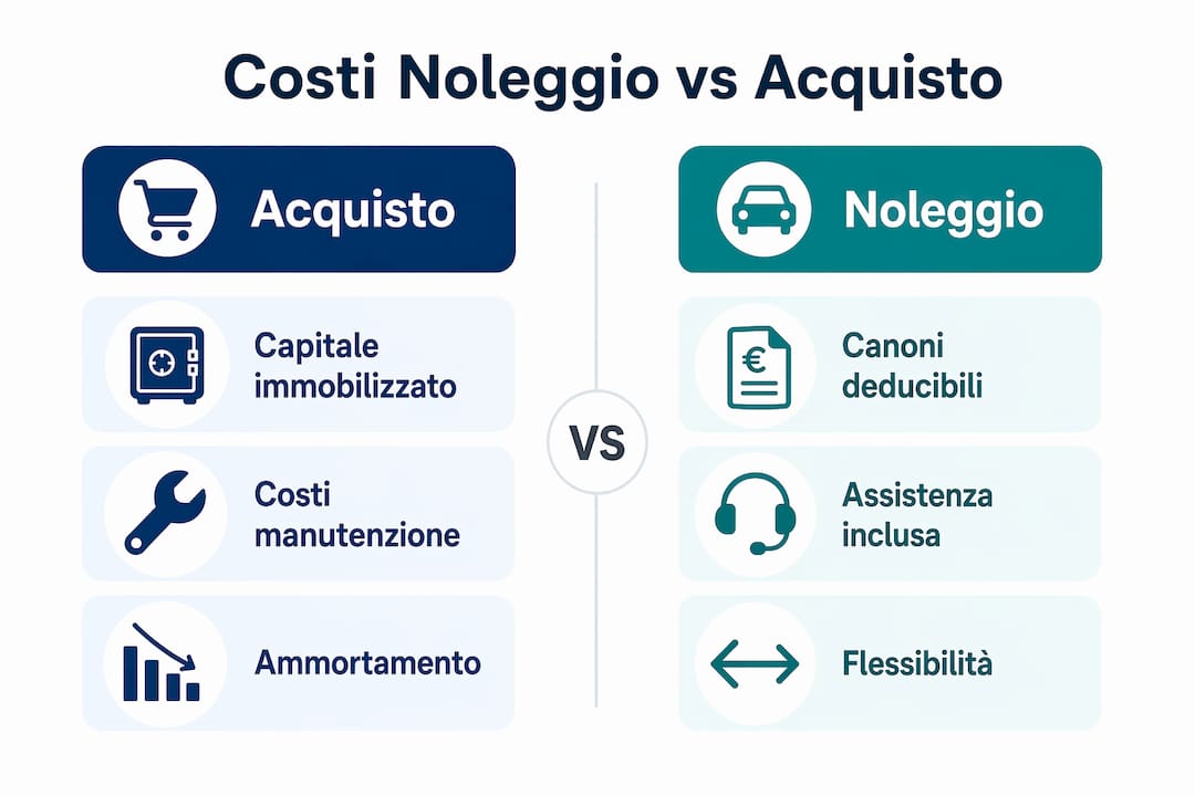 Infografica: vantaggi e svantaggi di noleggio e acquisto per le PMI a confronto