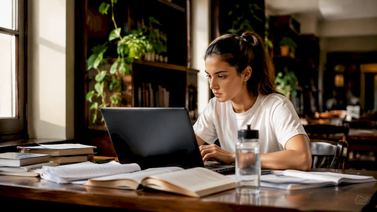 Uno studente che studia da casa utilizzando una piattaforma digitale