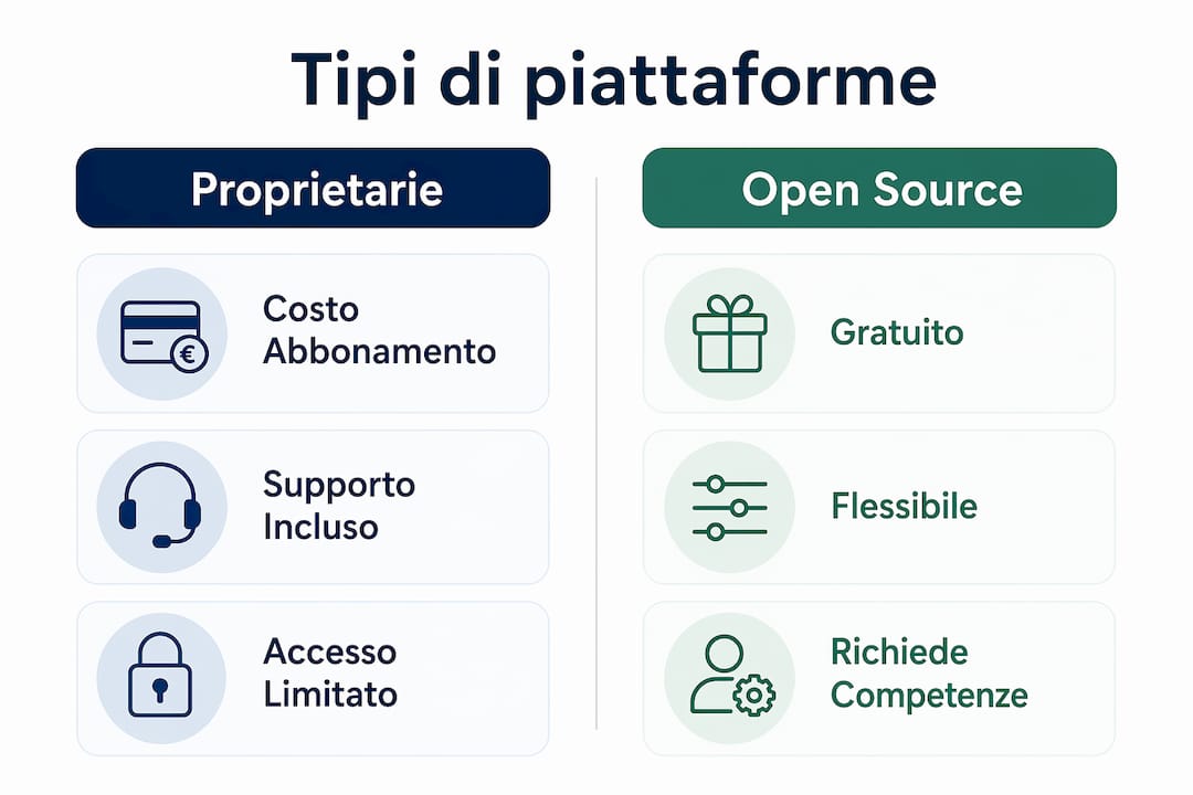 Infografica: confronto tra piattaforme didattiche proprietarie e soluzioni open source