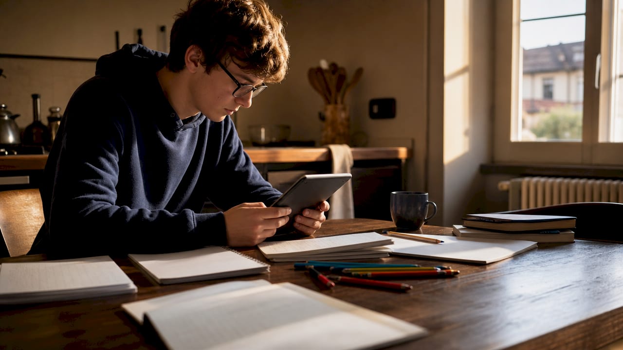 Ragazzo immerso nello studio, concentrato sul suo percorso personalizzato