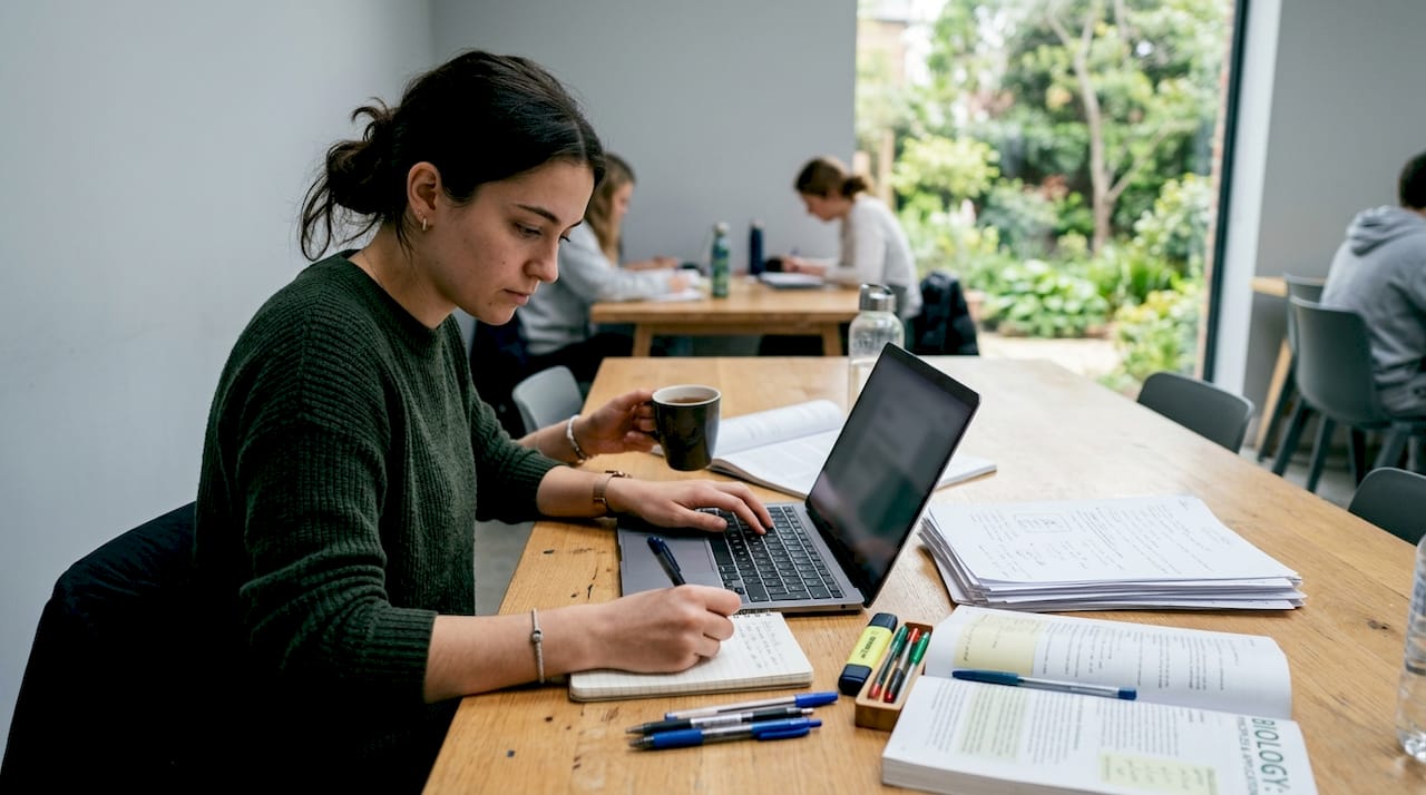 Uno studente si esercita per un test online direttamente da casa.
