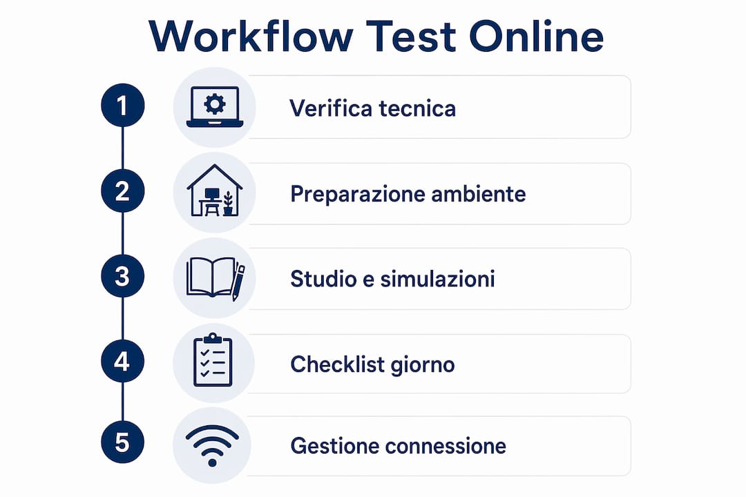 Schema illustrativo delle fasi di preparazione per un test online