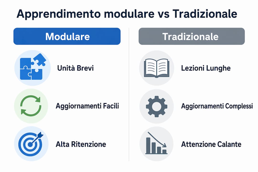 Infografica: differenze tra apprendimento modulare e metodo tradizionale