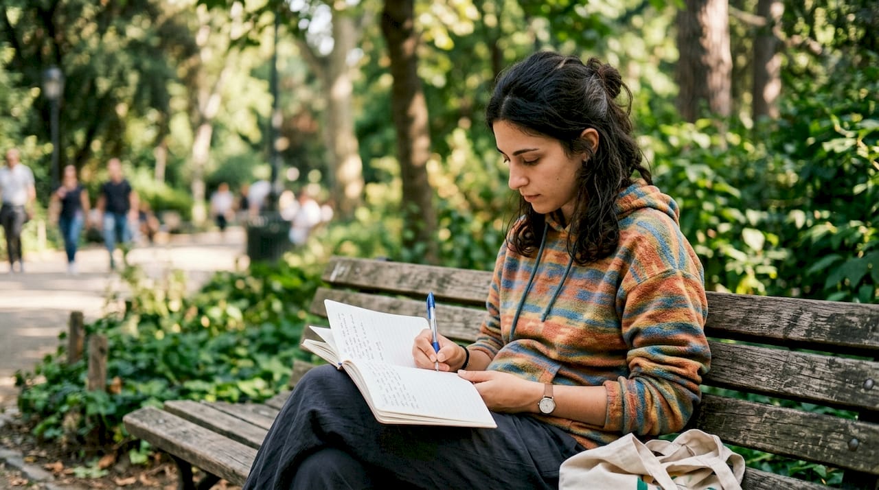 Ragazza che studia e prende appunti nella tranquillità di casa