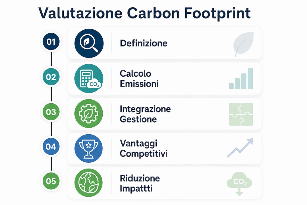 Infografica che illustra i passaggi per valutare l’impronta di carbonio